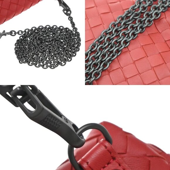 BOTTEGA VENETA Intrecciato Mini Chain Wallet Shoulder Bag Leather Red 11RF996 - Picture 8 of 13